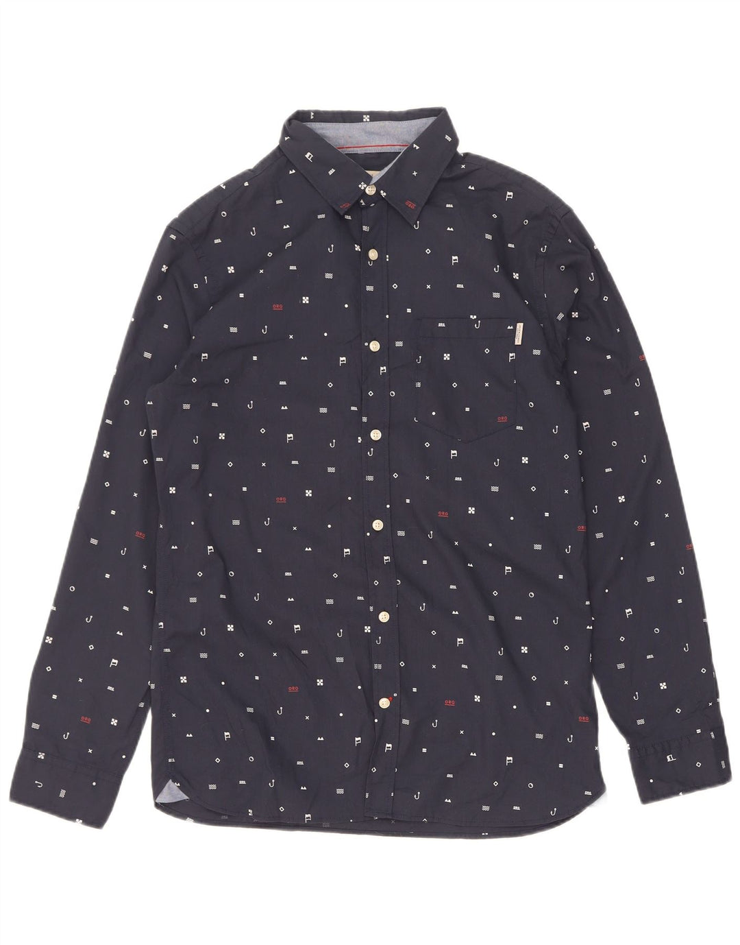 Jack & Jones Mens Abstract Pattern Shirt Medium Navy Blue Polyester
