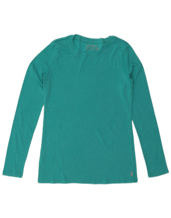EDDIE BAUER Womens Top Long Sleeve UK 14 Large Turquoise Cotton