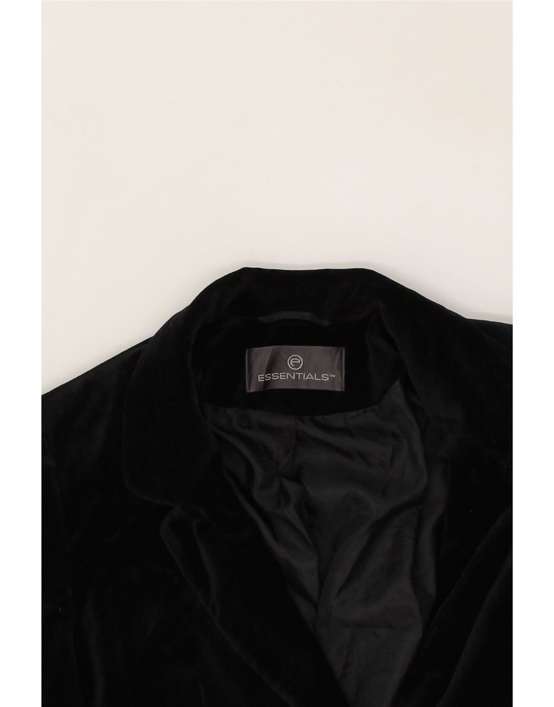 ESSENTIALS Womens 1 Button Blazer Jacket UK 12 Medium  Black Cotton Vintage Essentials and Second-Hand Essentials from Messina Hembry 
