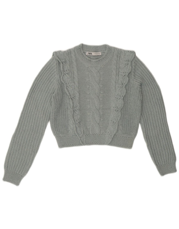ZARA Womens Crop Crew Neck Jumper Sweater UK 14 Medium Blue