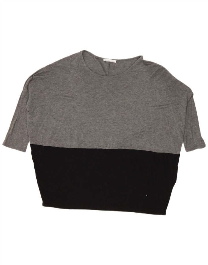 Zara Womens Oversized Top 3/4 Sleeve UK 14 Medium Grey Colourblock