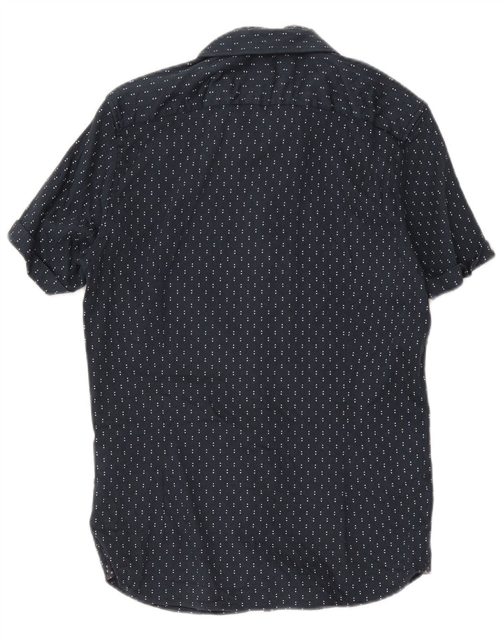 Ted Baker Mens Short Sleeve Shirt Size 3 Medium Navy Blue Geometric Cotton