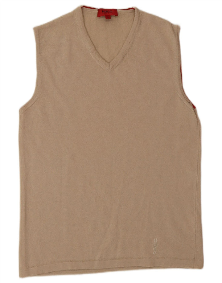 HUGO BOSS Mens Vest Tank Top Large Beige Virgin Wool