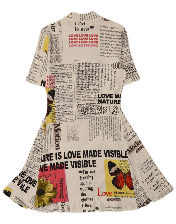 Desigual Womens Newspaper Graphic A-Line Dress UK 12 Medium White Viscose
