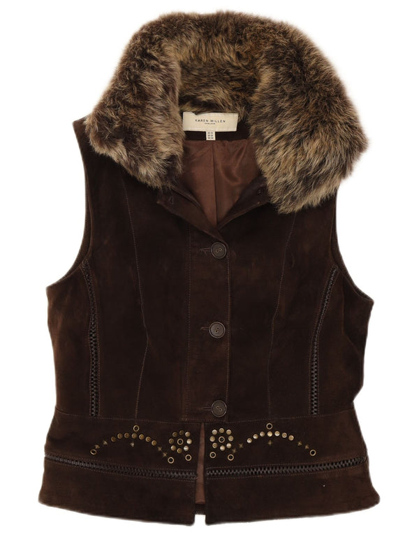Karen Millen Womens Suede Waistcoat UK 14 Large Brown