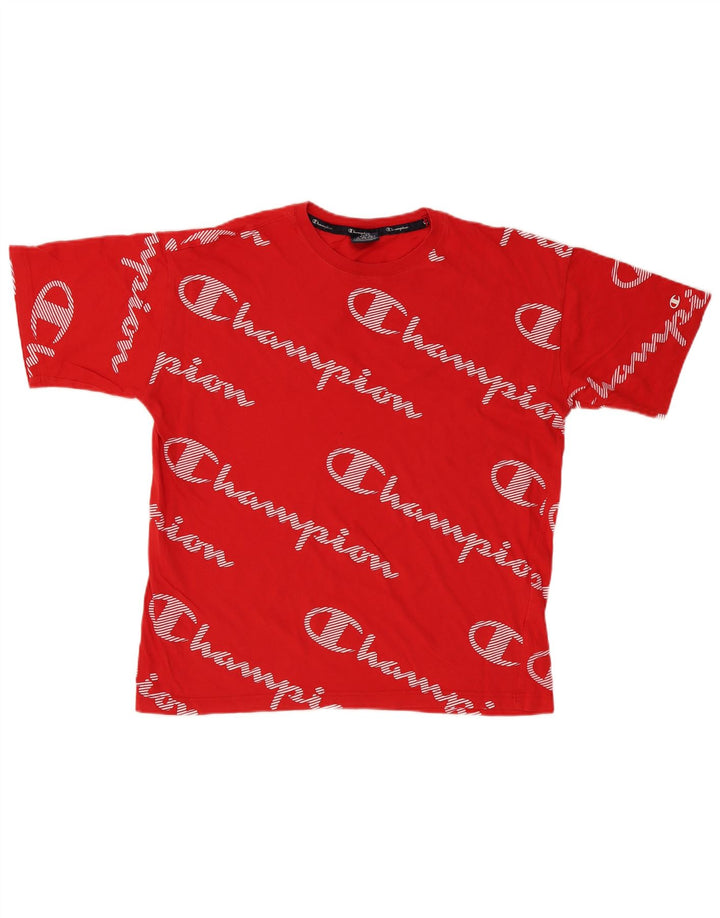 CHAMPION Mens Graphic T-Shirt Top Large Red Cotton
