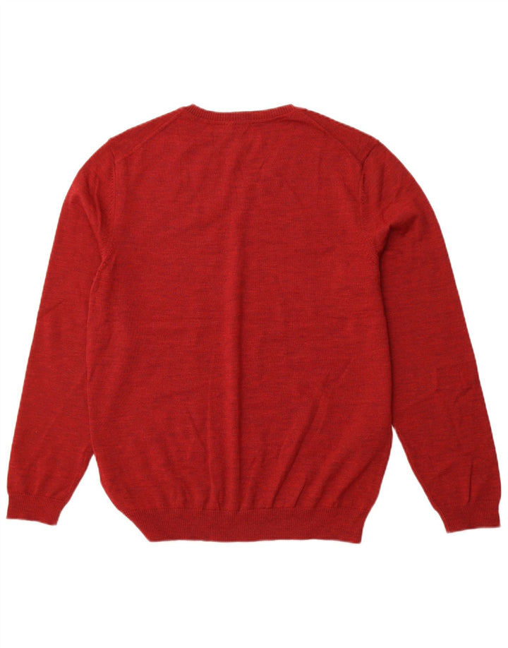 HUGO BOSS Mens Regular Fit V-Neck Jumper Sweater Large Red Virgin Wool