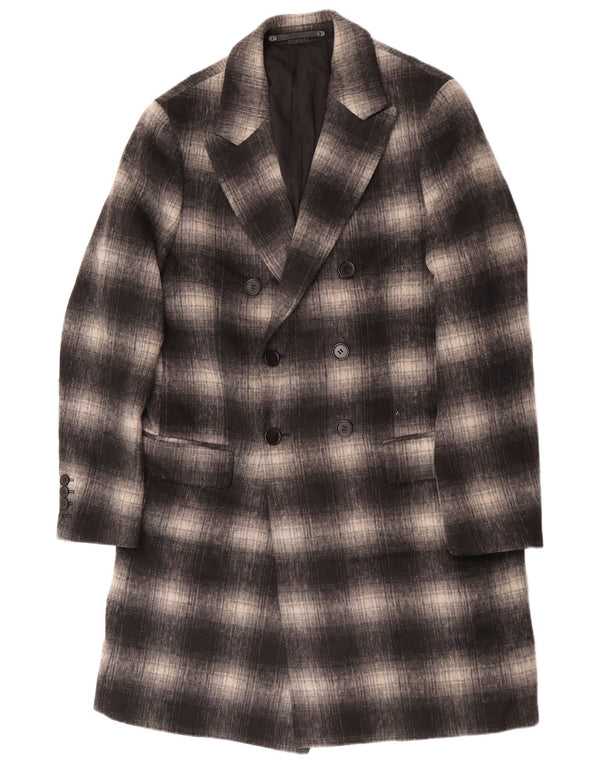 All Saints Mens Geometrical Overcoat UK 40 Large Grey Plaid Classic