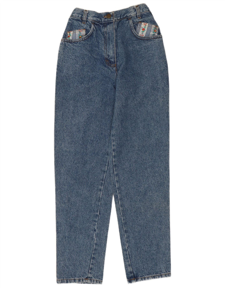 VINTAGE Womens Tapered Jeans EU 40 Medium W28 L28 Blue Floral Cotton