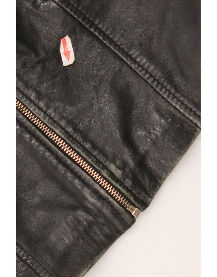 Mango Womens Crop Leather Jacket UK 10 Small Black