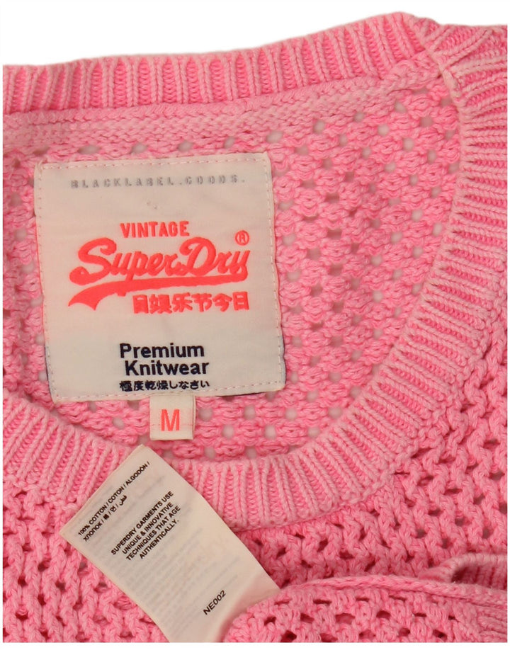 SUPERDRY Womens Short Sleeve Crew Neck Jumper Sweater UK 14 Medium Pink
