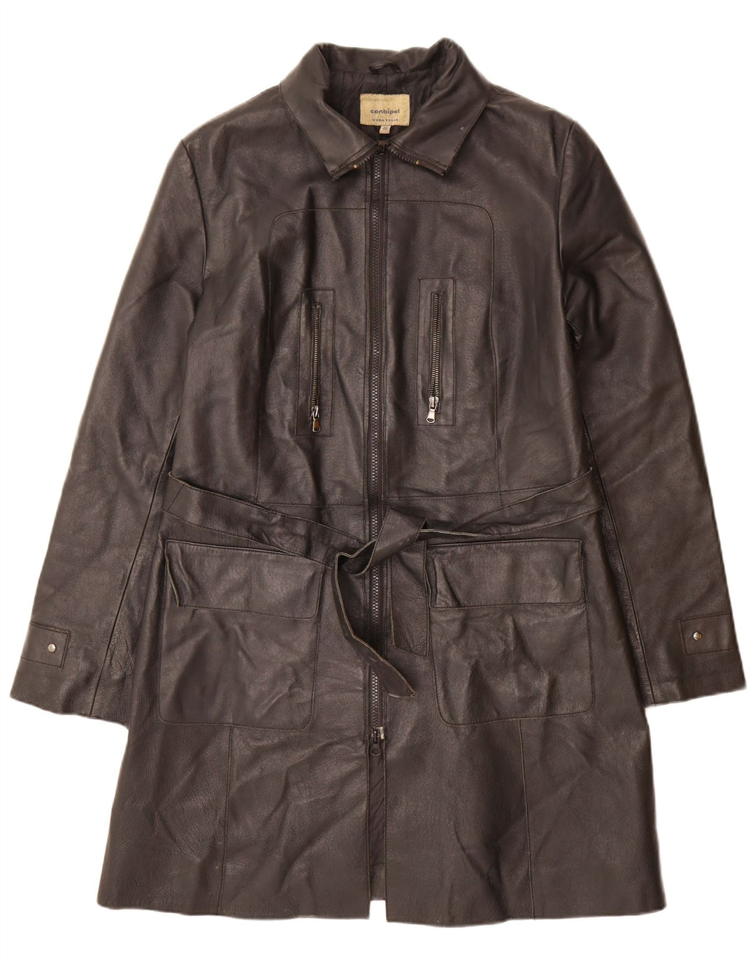 CONBIPEL Womens Leather Coat IT 48 XL Black Leather