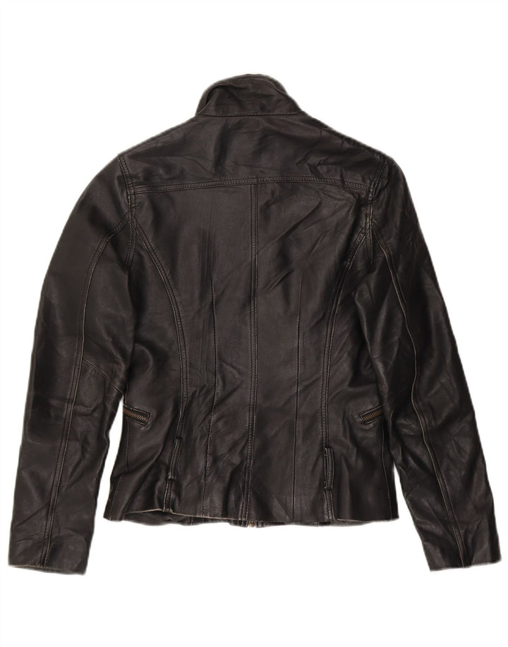VINTAGE Womens Leather Jacket UK 12 Medium Black Leather