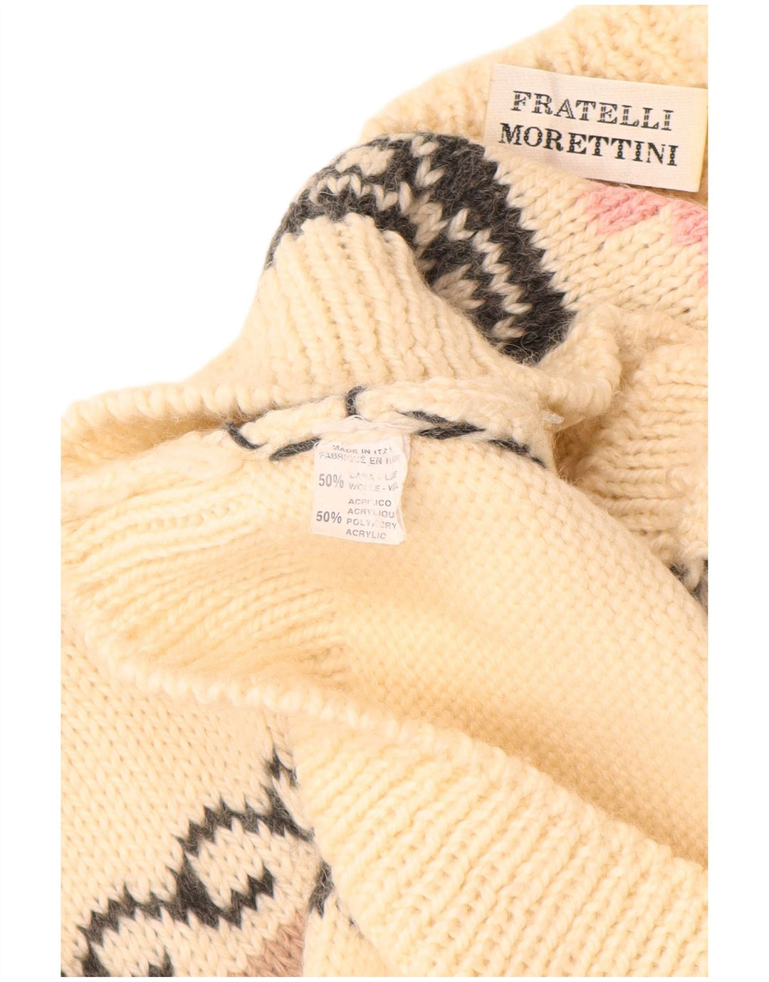 VINTAGE Womens Graphic Cardigan Sweater UK 16 Large Off White Wool