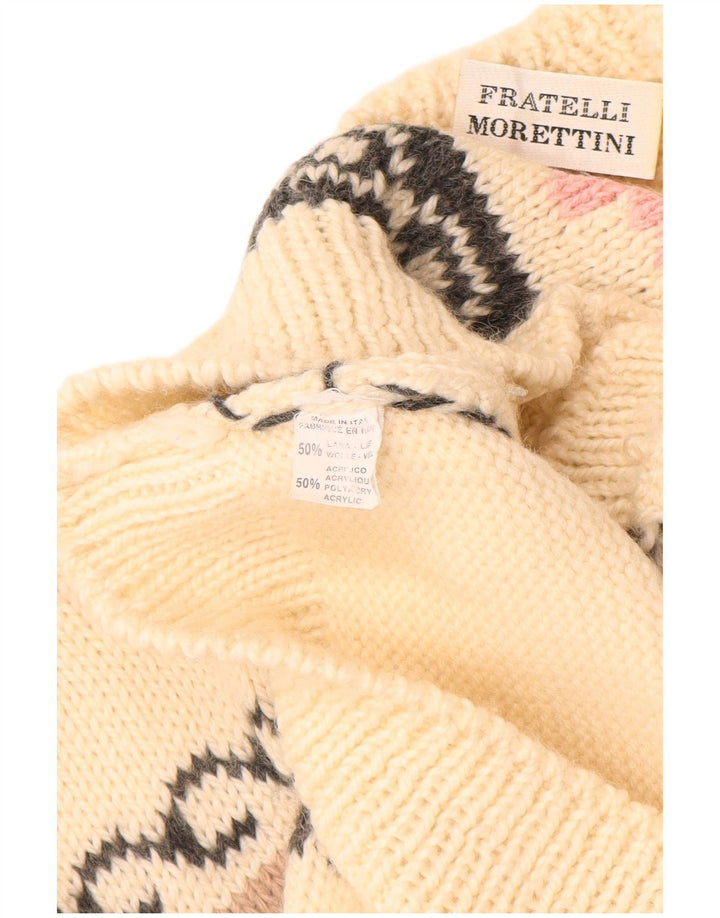 VINTAGE Womens Graphic Cardigan Sweater UK 16 Large Off White Wool