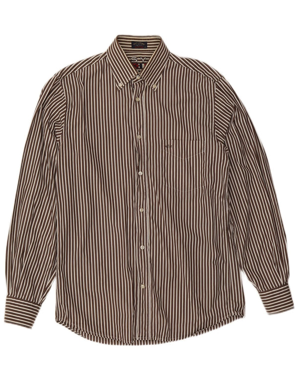 Paul & Shark Mens Shirt Size 40 Medium Brown Striped Cotton
