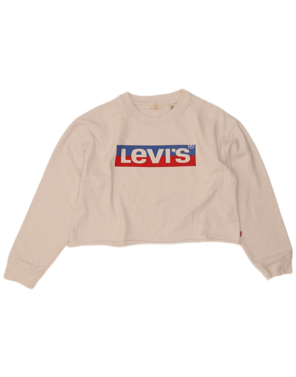 Levi's Womens Oversized Crop Graphic Sweatshirt Jumper UK 10 Small White