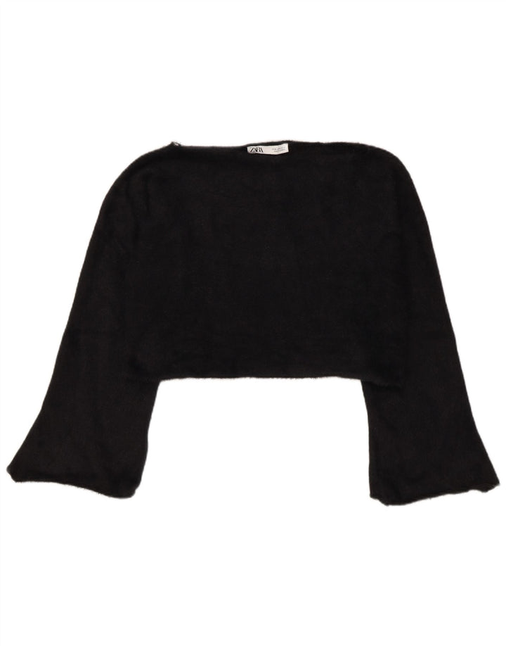 Zara Womens Crop Top Long Sleeve UK 14 Medium Black
