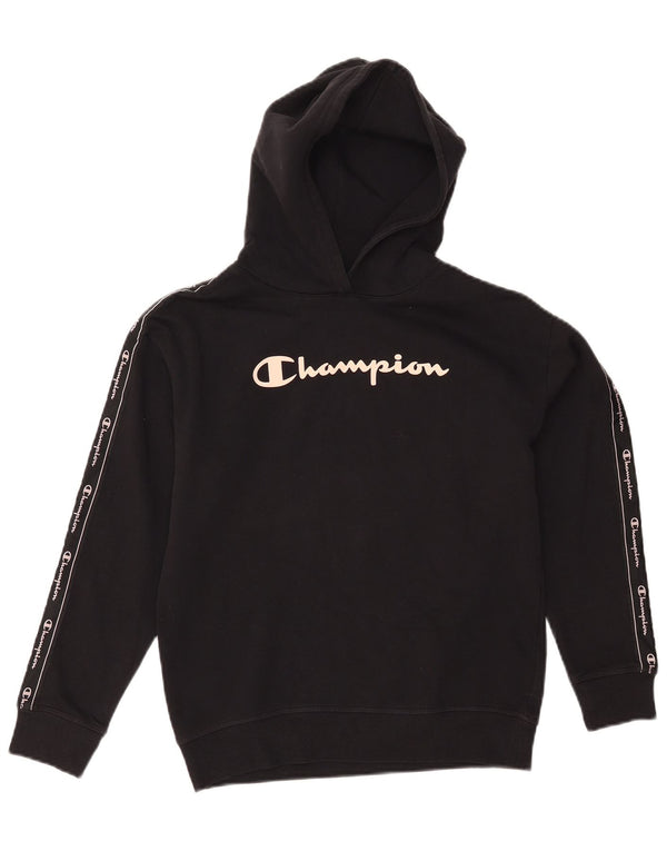 Champion Girls Graphic Hoodie Jumper 11-12 Years Large Black Cotton