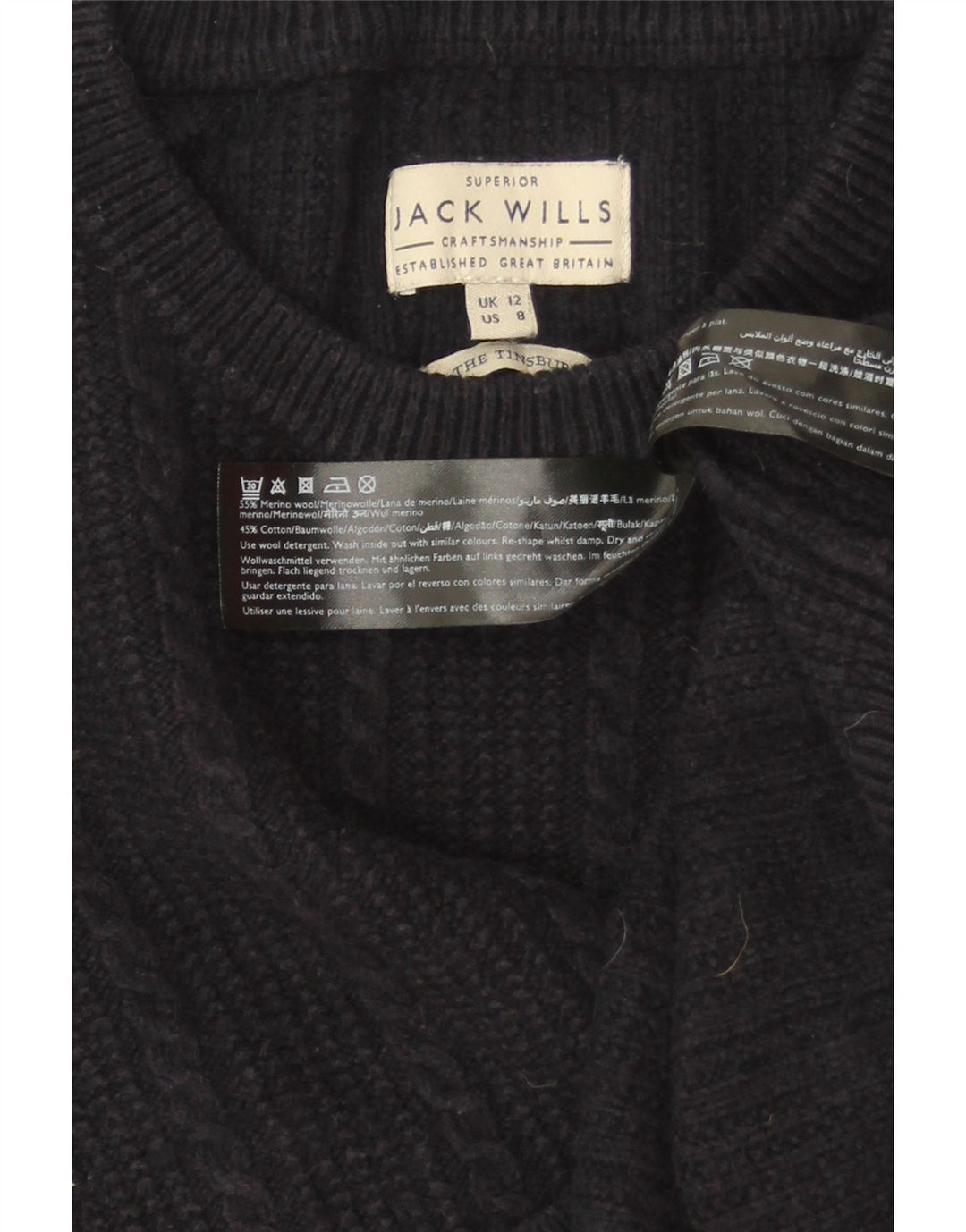 JACK WILLS Womens Crew Neck Jumper Sweater UK 12 Medium Navy Blue