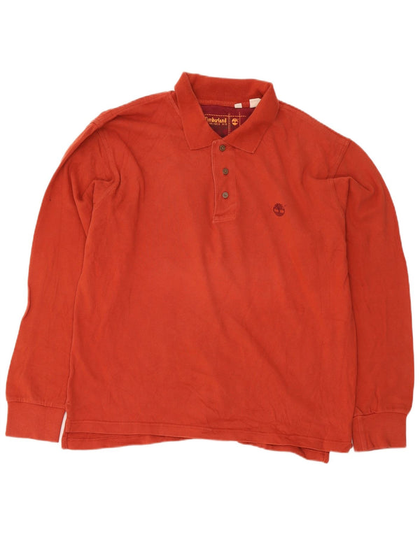 Timberland Mens Long Sleeve Polo Shirt Large Orange Cotton