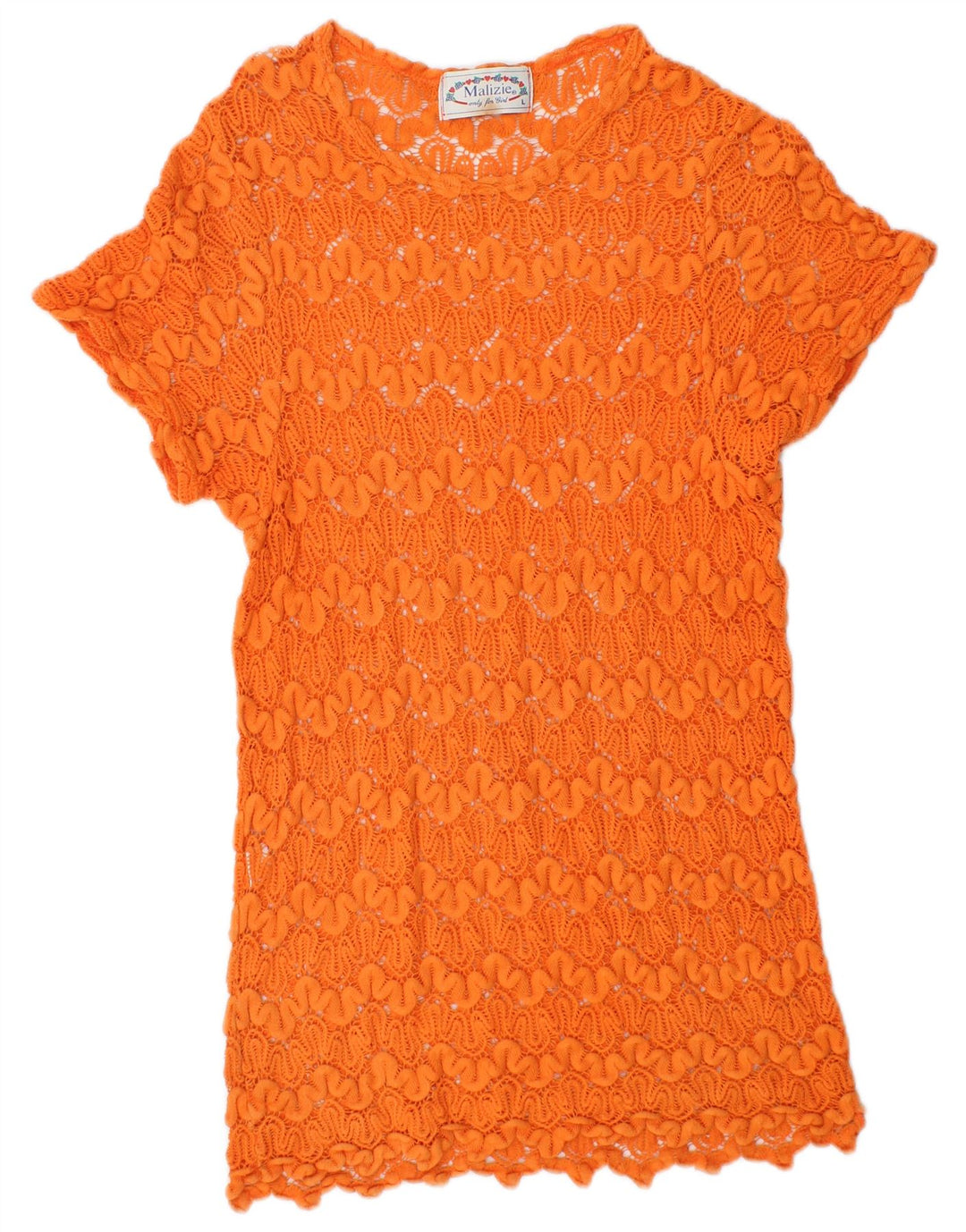 VINTAGE Girls See Through Crochet Tunic Dress 11-12 Years Large Orange