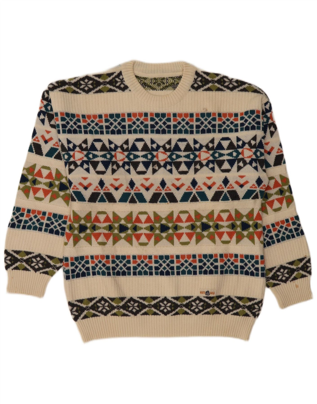 White Sails Mens Crew Neck Jumper Sweater Large Beige Geometric