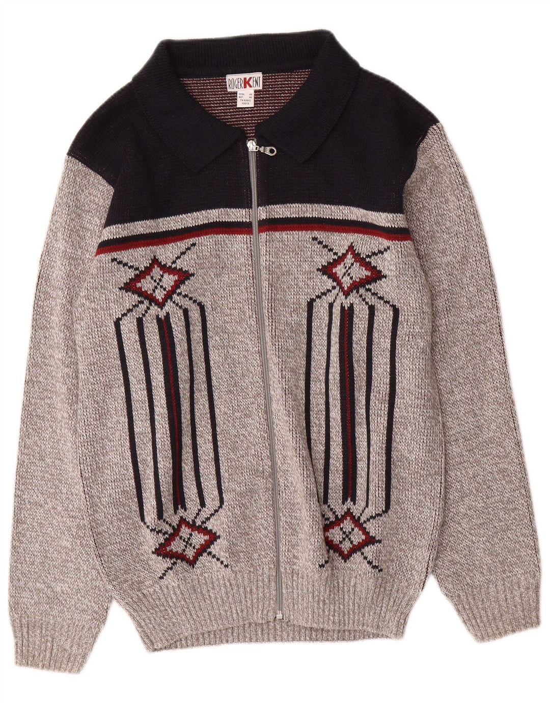 Roger Kent Mens Cardigan Sweater IT 46 Small Grey Colourblock Polyacrylic