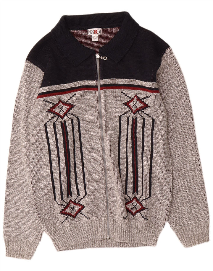 Roger Kent Mens Cardigan Sweater IT 46 Small Grey Colourblock Polyacrylic