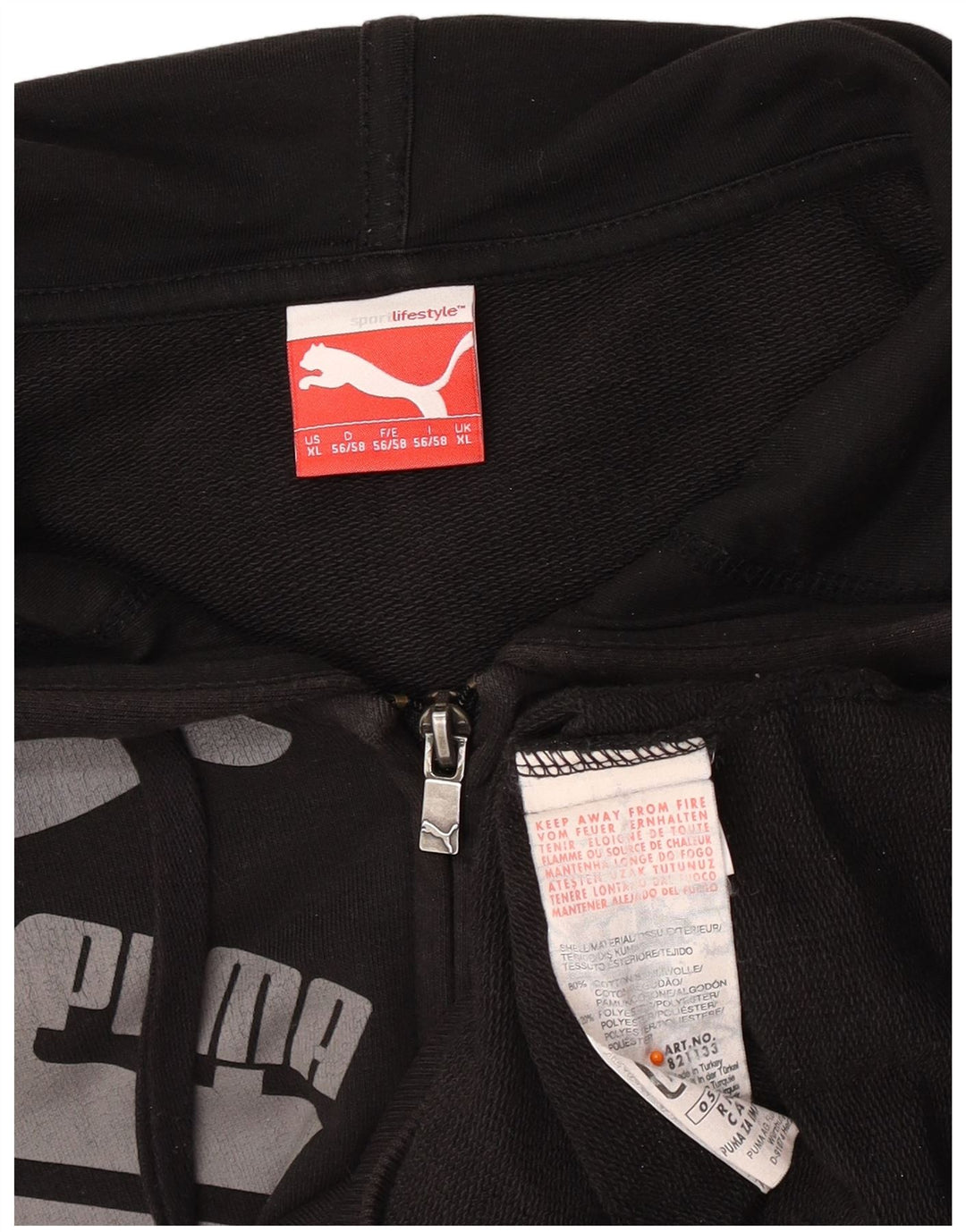 PUMA Mens Graphic Zip Hoodie Sweater XL Black Cotton