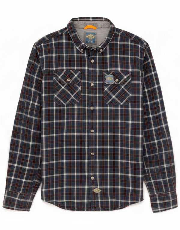 Superdry Mens Flannel Shirt XL Navy Blue Check Cotton