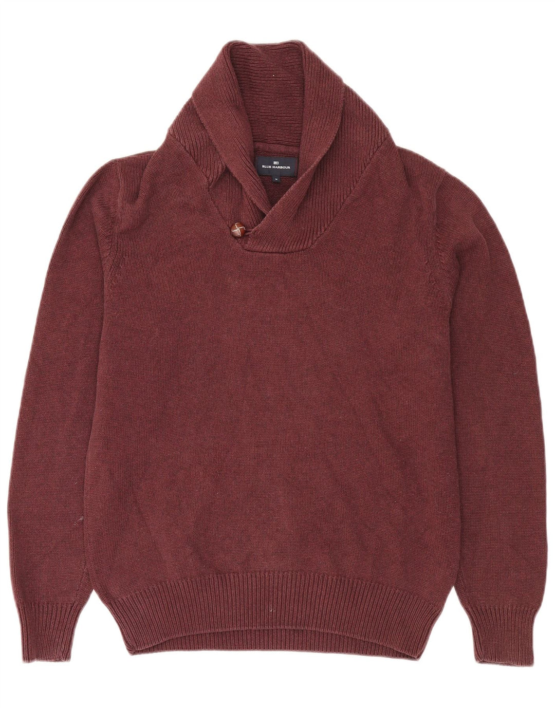 Marks & Spencer Mens Shawl Neck Jumper Sweater Medium Burgundy Cotton