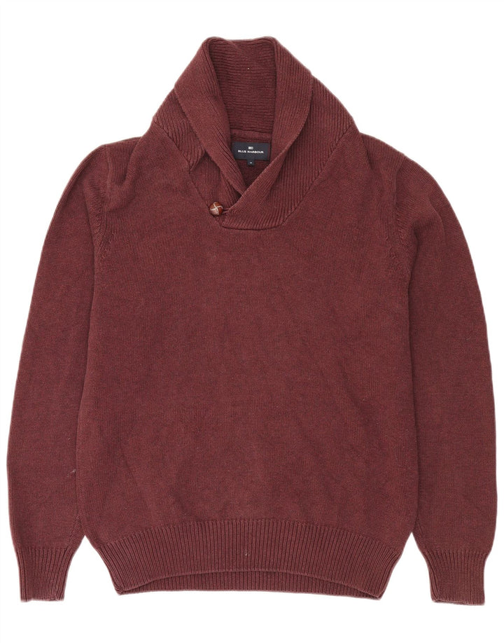 Marks & Spencer Mens Shawl Neck Jumper Sweater Medium Burgundy Cotton