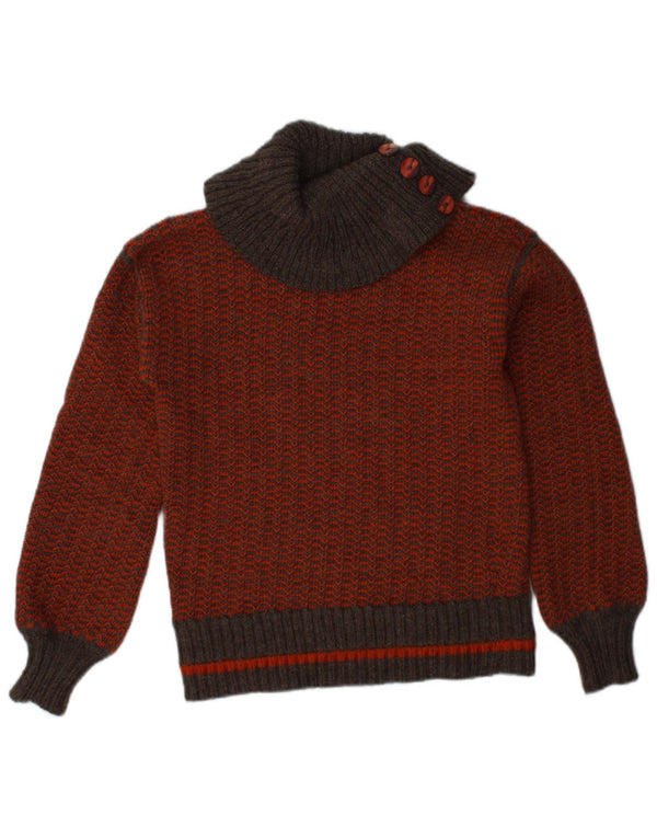 VINTAGE Womens Roll Neck Jumper Sweater UK 10 Small Orange Chevron
