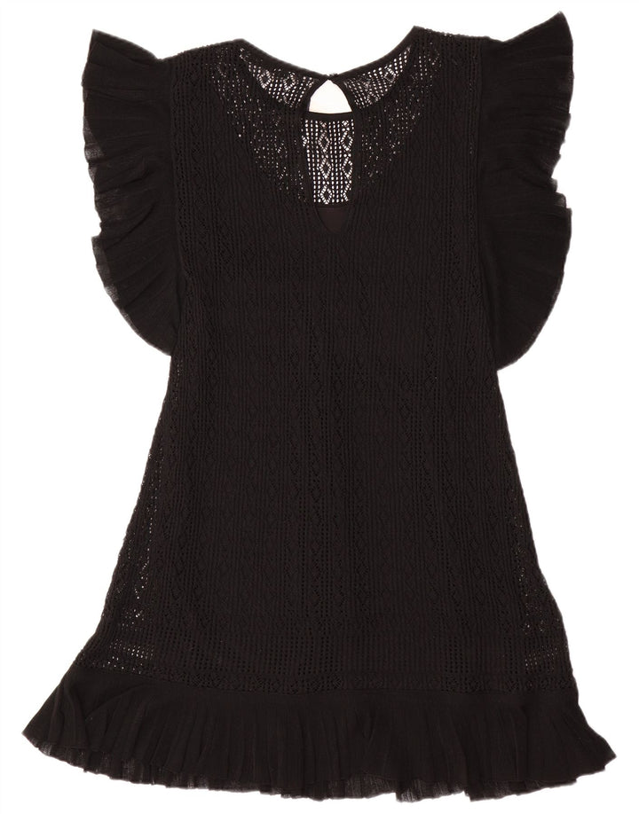 ZARA Womens Short Sleeves Jumper Dress UK 12 Medium Black Polyester