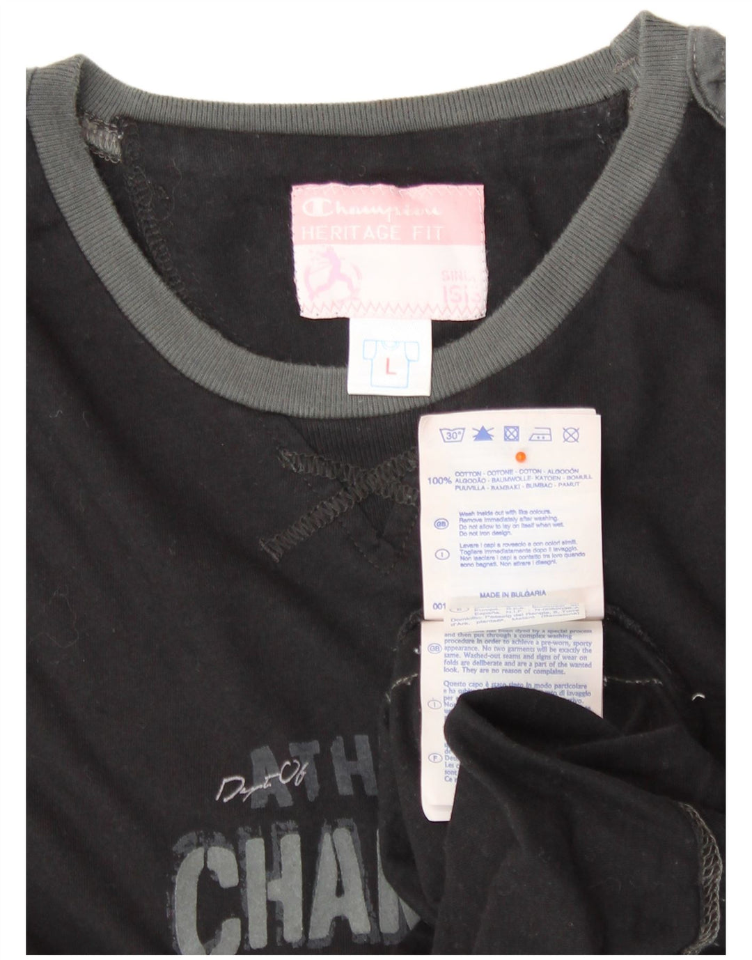 CHAMPION Womens Heritage Fit Graphic T-Shirt Top UK 14 Large Black Cotton