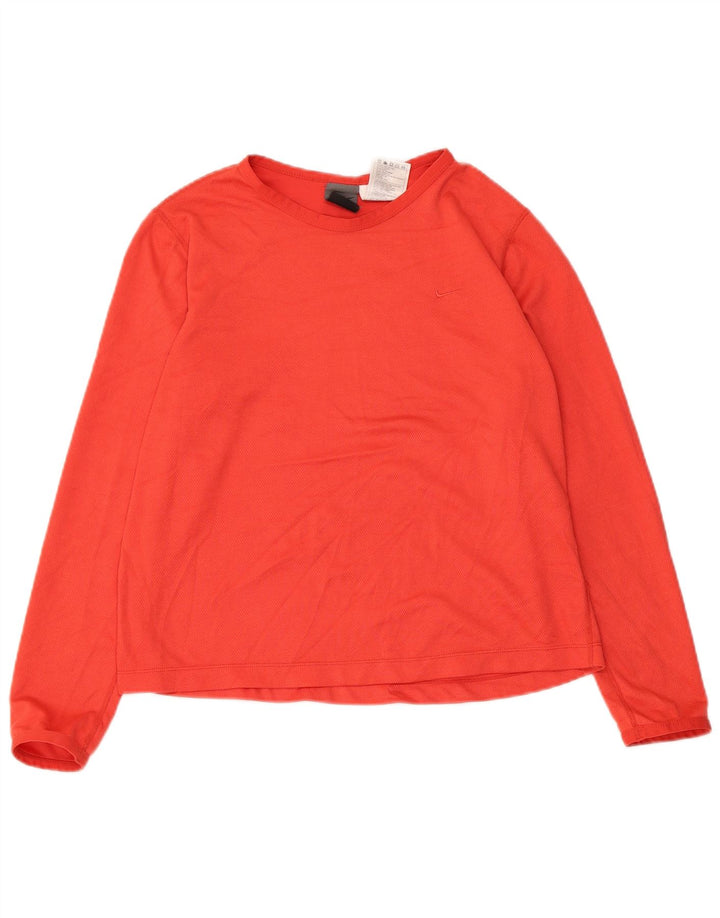 NIKE Womens Crop Top Long Sleeve US 8/10 Medium Red Polyester