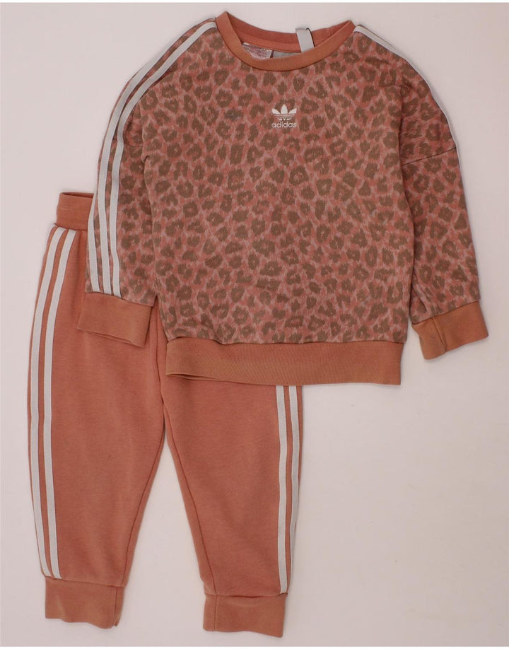 ADIDAS Baby Girls Full Tracksuit 18-24 Months  Pink Animal Print Cotton