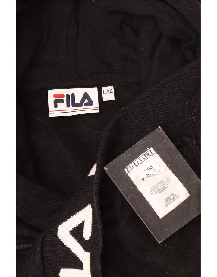 FILA Girls Crop Graphic Hoodie Jumper 13-14 Years Large Black Cotton
