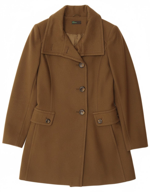 BENETTON Womens Overcoat UK 8 Small  Brown Wool