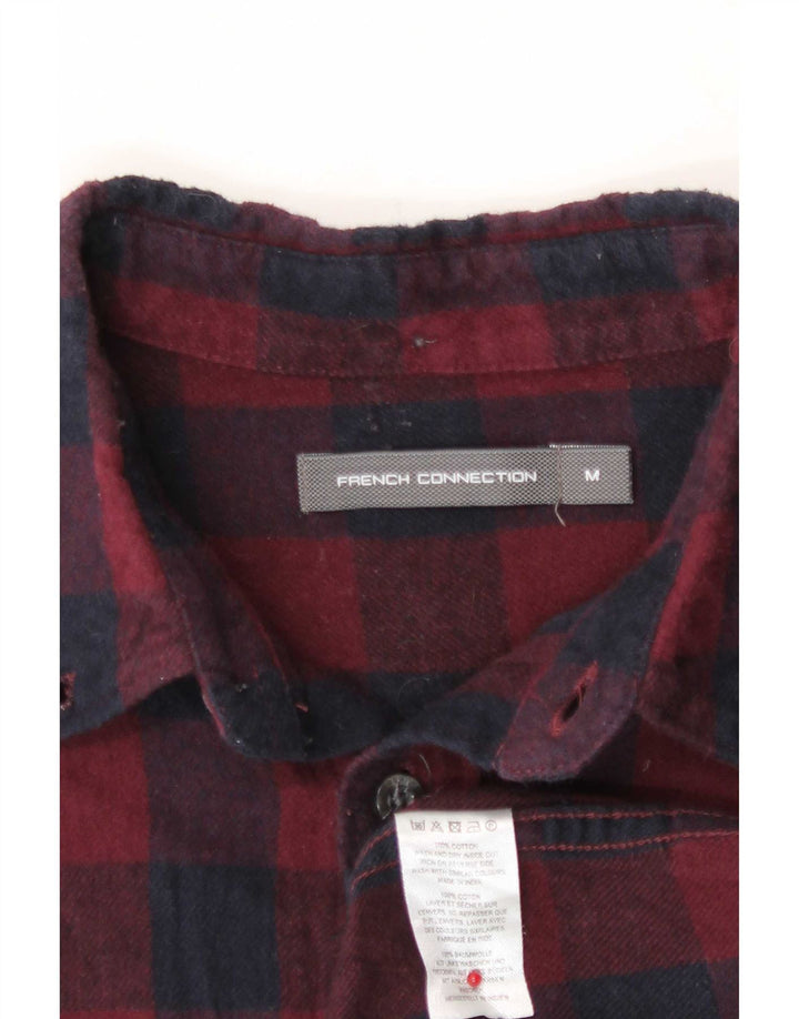 French Connection Mens Flannel Shirt Medium Burgundy Gingham Cotton