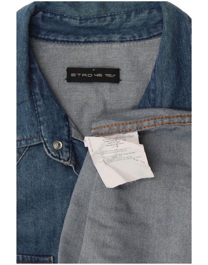 Etro Womens Oversized Denim Shirt IT 46 Large Blue Floral Cotton