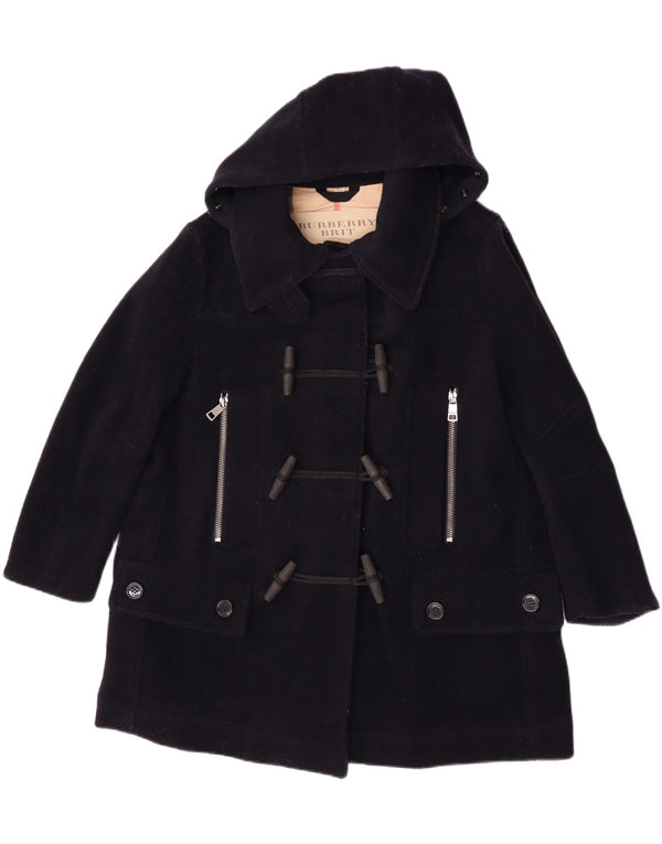 Burberry Womens Oversized Hooded Duffle Coat UK 6 XS Navy Blue Wool Classic