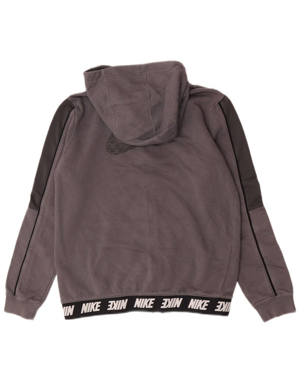 Nike Boys Graphic Zip Hoodie Sweater 13-14 Years XL Grey Colourblock Cotton