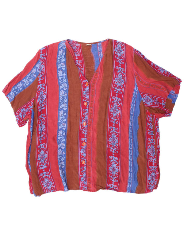 Vintage Womens Short Sleeve Shirt Blouse UK 22 3XL Multicoloured Floral