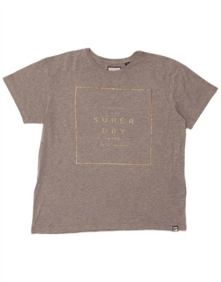 SUPERDRY Womens Graphic T-Shirt Top UK 14 Large Grey Cotton