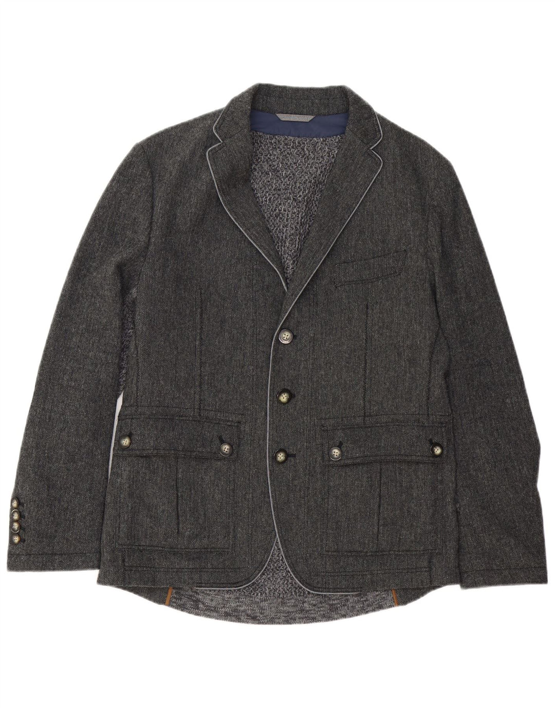 HUGO BOSS Mens 3 Button Blazer Jacket EU 50 Large Grey Herringbone