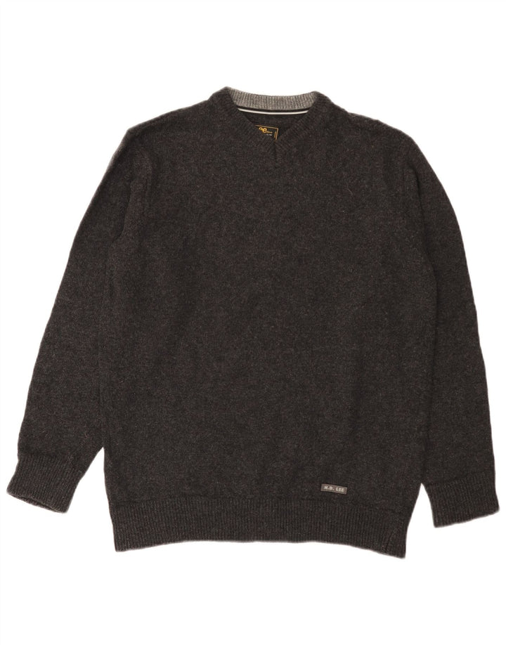Lee Mens V-Neck Jumper Sweater Medium Grey Wool