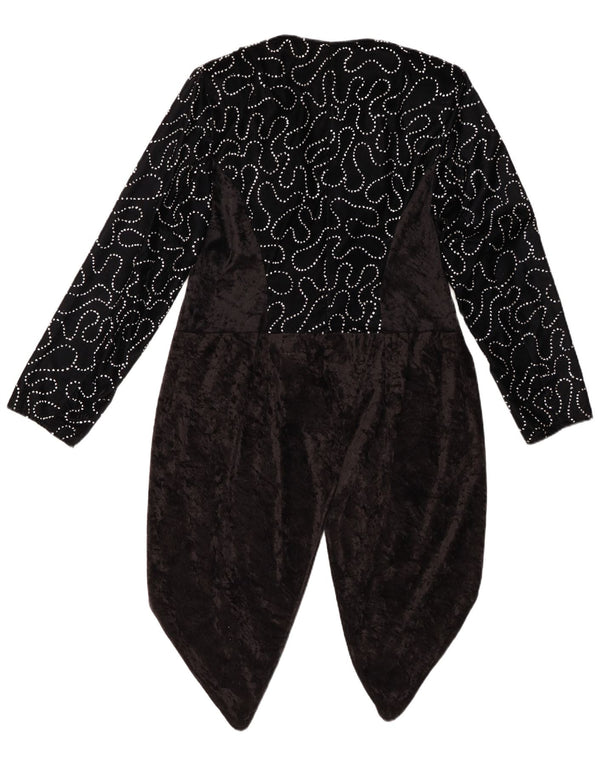 VINTAGE Womens Abstract Pattern Tailcoat Blazer Jacket IT 42 Medium Black