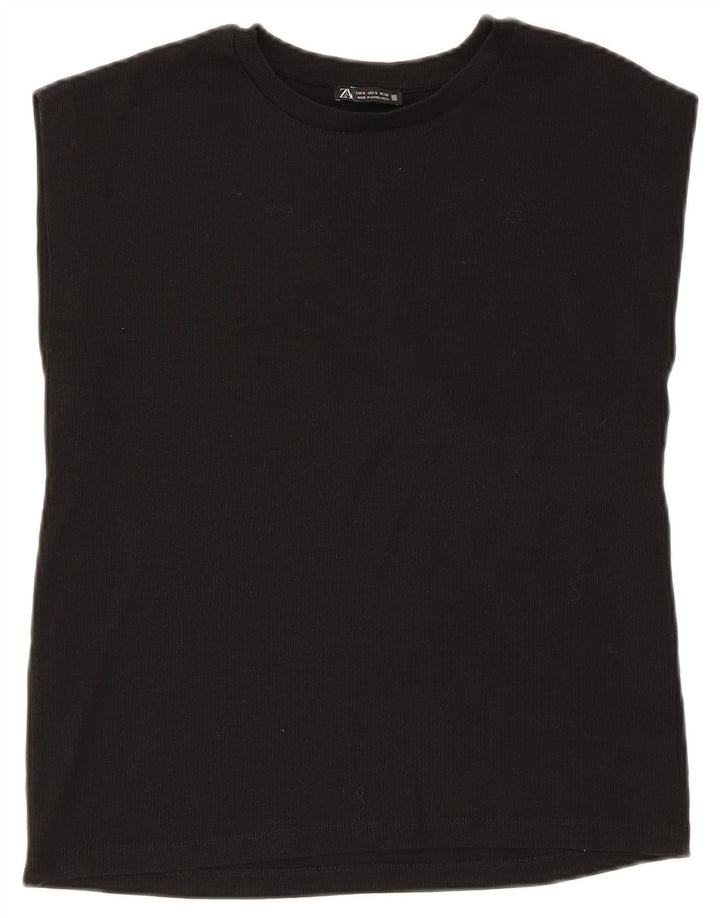 Zara Womens Vest Top UK 10 Small Black Cotton